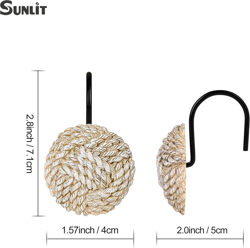 Sunlit Boho Knots Shower Curtain Hooks, Home Decorative Shower Curtain Rings with Black Hooks for Bathroom, Seaside Nautical Shower Curtain Hangers Bathroom Accessories, Set of 12 - Image 4